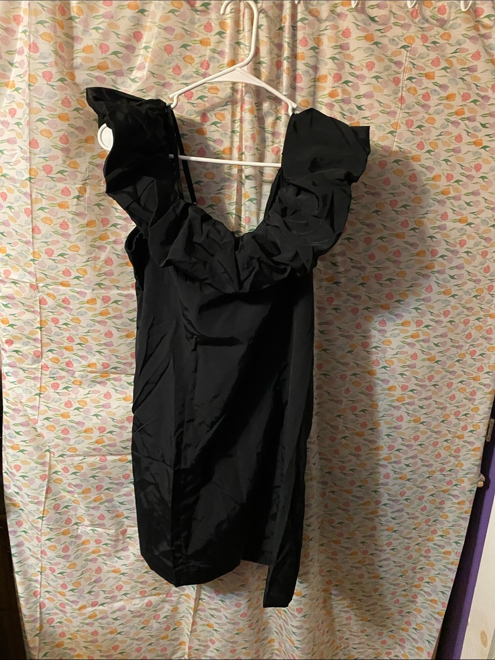 Elegant Off the Shoulder Black Ruffle Mini Dress